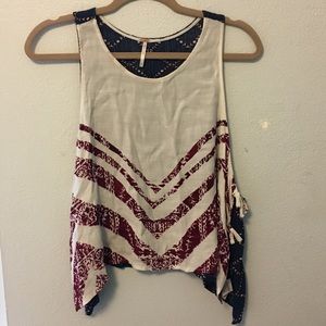 Free people side tie tank top blue red white
